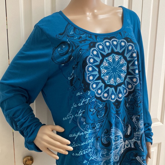 Bobbie Brooks 1X Blue Long Sleeve Blouse - Picture 2 of 10